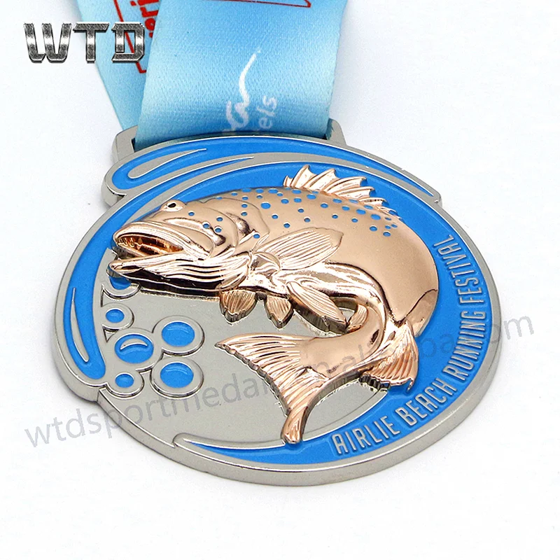 double plating silver and bronze fish medal