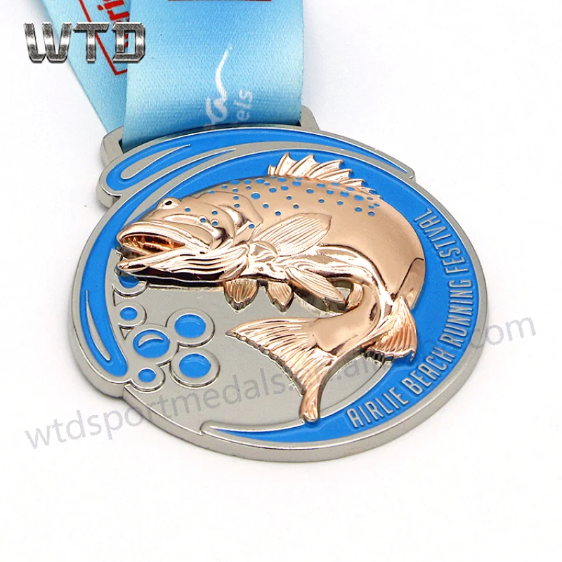 double plating silver and bronze fish medal