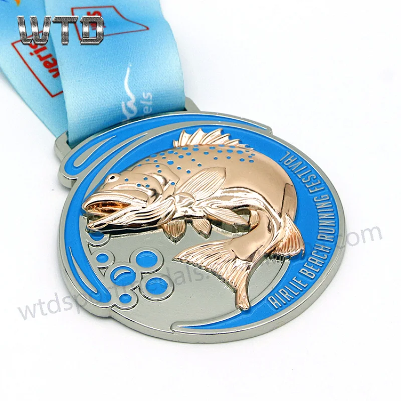 double plating silver and bronze fish medal