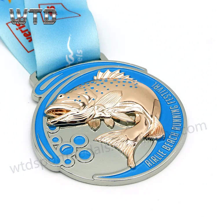 double plating silver and bronze fish medal factory