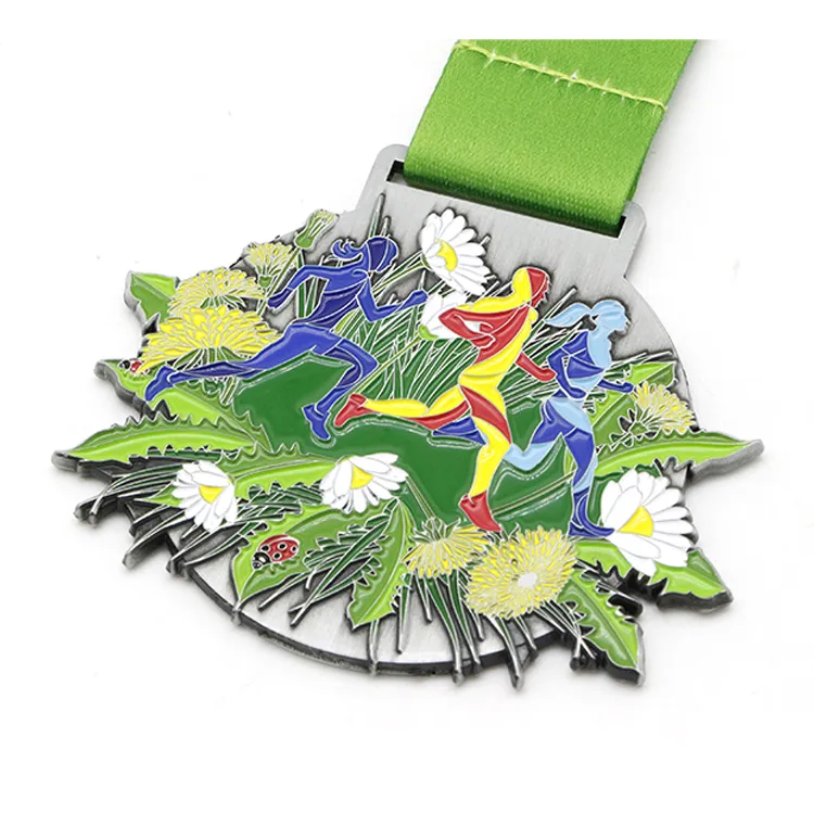Springtime running antique silver medal