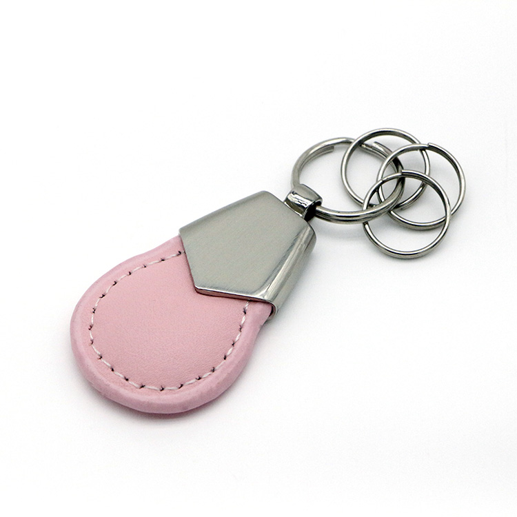 Pink Round Leather Keychain