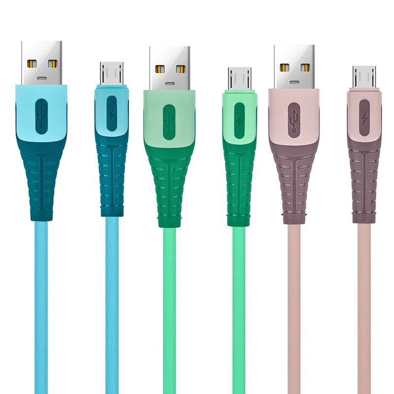 usb a -micro silicone injection cable pink green blue
