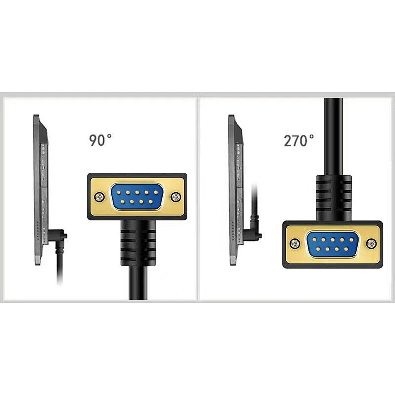 OEM 270 degrees DB9P 90 degrees cable RS232 extension cable gold plated