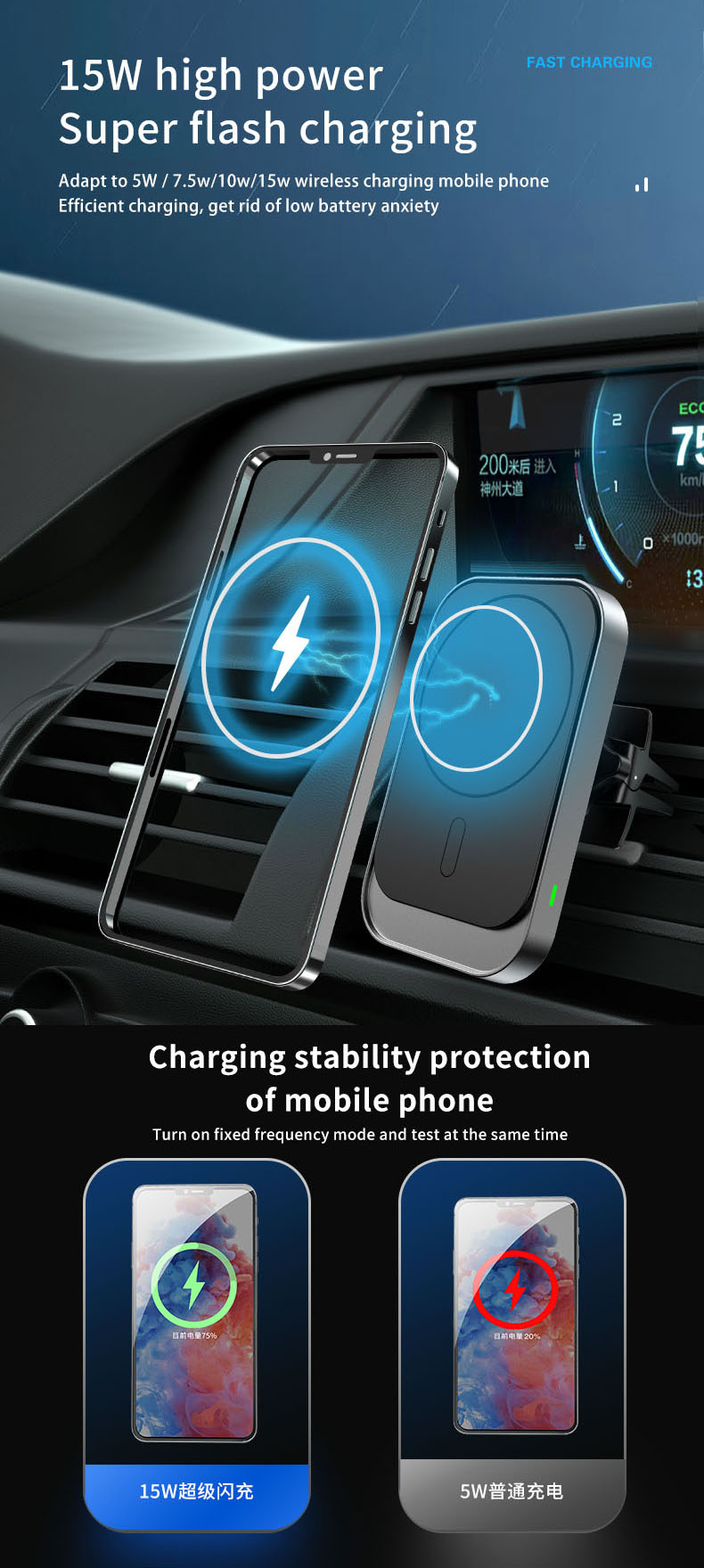 car wireless charger 15w