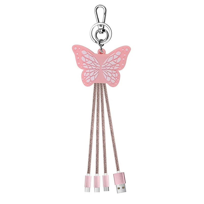 3 in 1 cable butterfly shape usb a+lightning+micro+type c