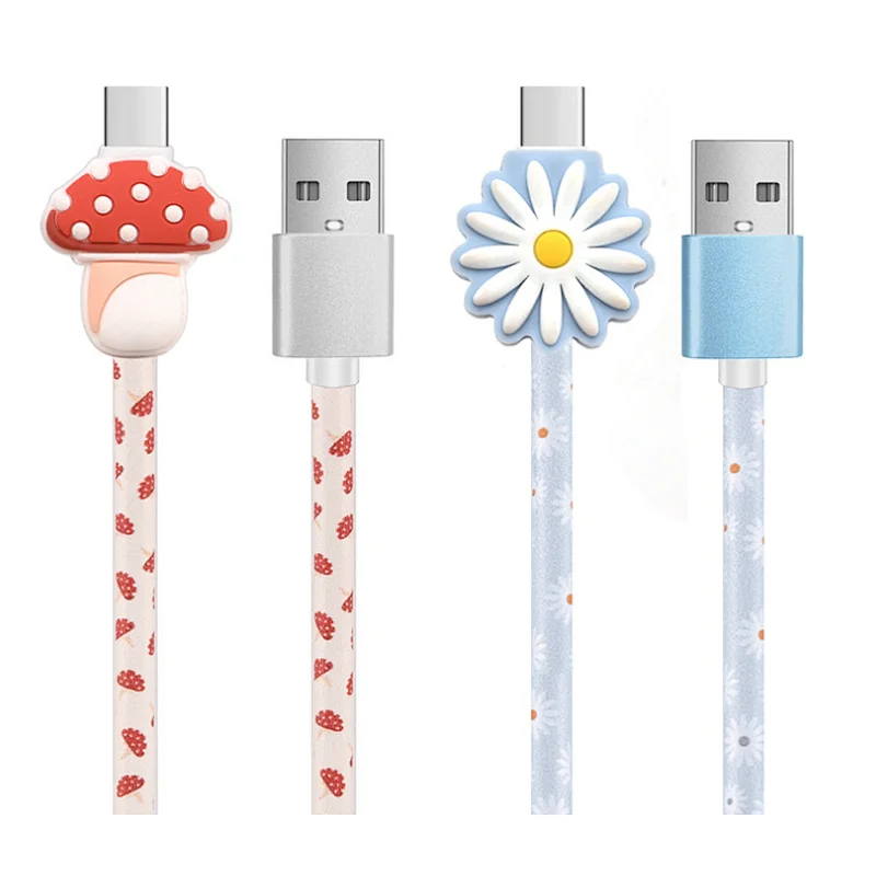 usb a -type c cable cute Mushrooms & daisies