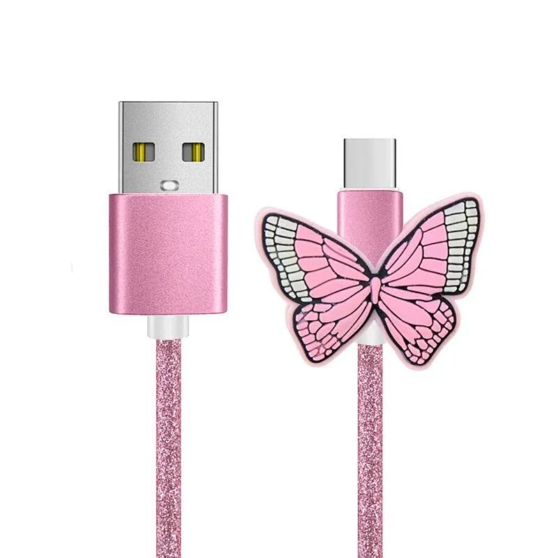 usb a -type c cable Pink & Butterfly