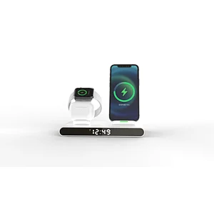 CE ROHS FCC QI 15W led indicator 3 in 1 Wireless Charger with Alarm Clock timer