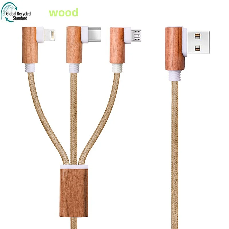 FSO bamboo wood 3 in 1 cable
