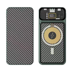 Carbon fibre magnetic 22.5w super fast charging power bank with 15w wireless charger