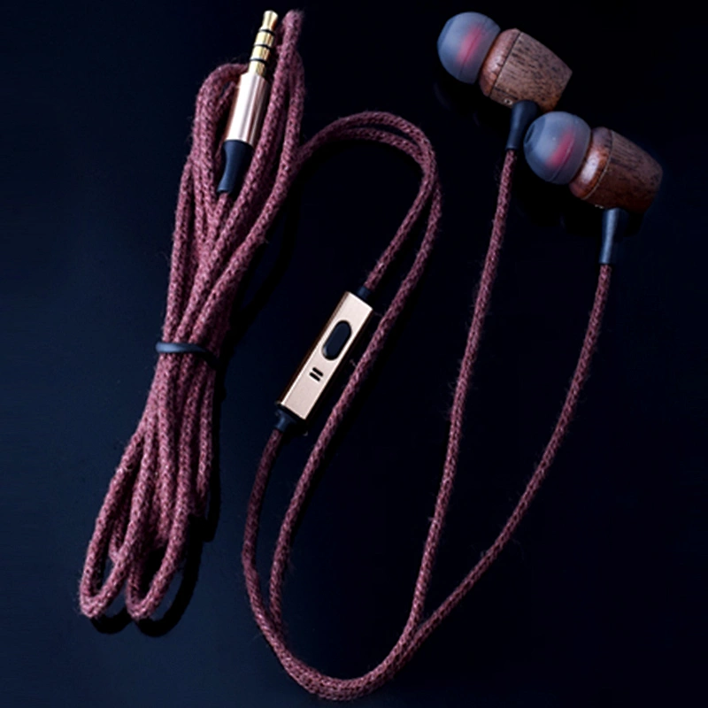 GRS wooden wire earphones with microphone