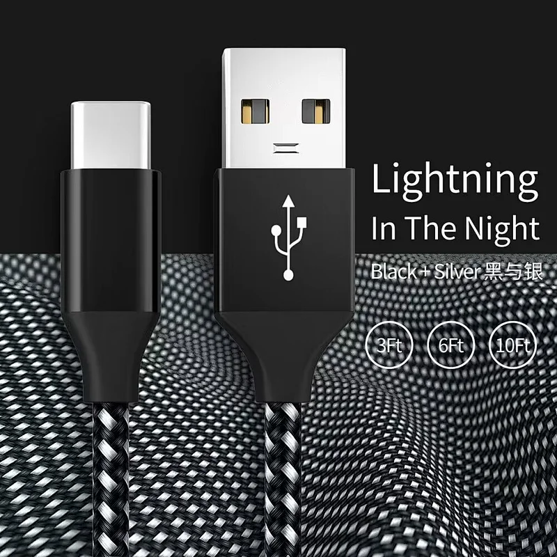 ul cable braided usb c cable usb c 3a fast charging cable