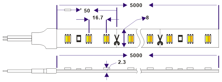 dimension of CCT adjustable led strip light