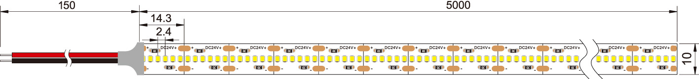 dimension of China led 2216 strip light