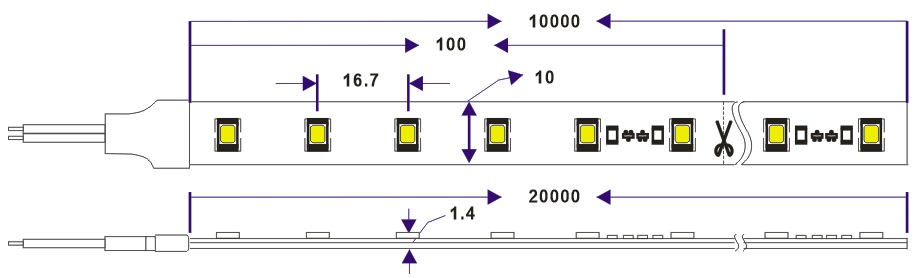dimension of smd 2835 cree chip led strip