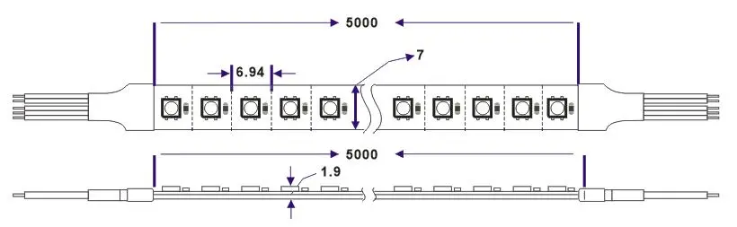dimension of thin pixel led strip light