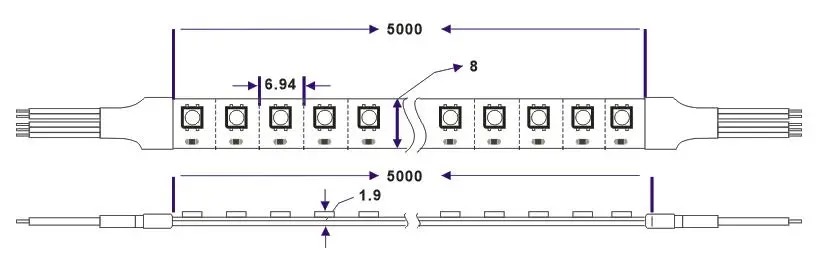 dream color mini rgb sk6812 led strip dimension