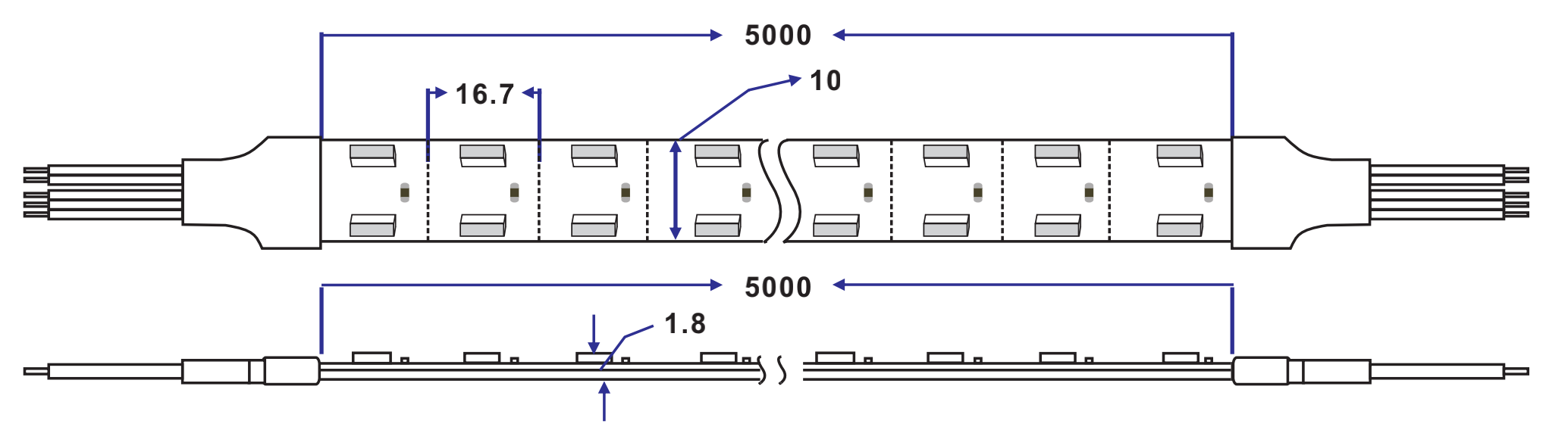 dimension of sideview sk6812 4020 led strip