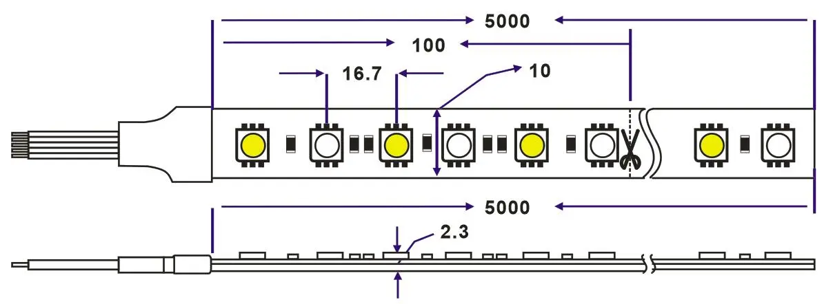 dimension of best silicone rgbw warm cool white led strip 5050