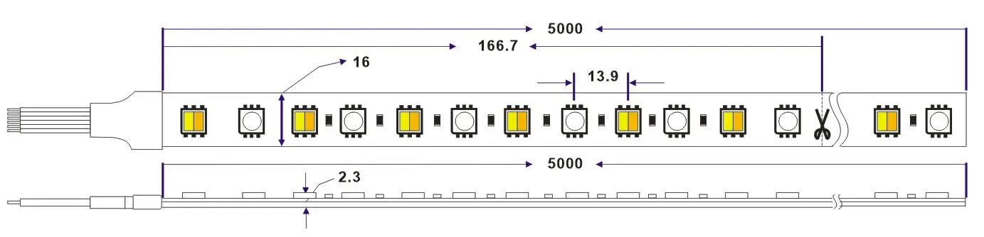 dimension of best 5050 led rgb cct strip light