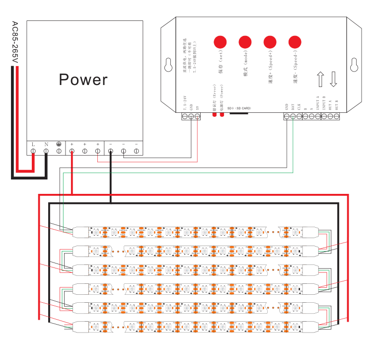 Connection of side emitting addressable sk6812 4020 led strip
