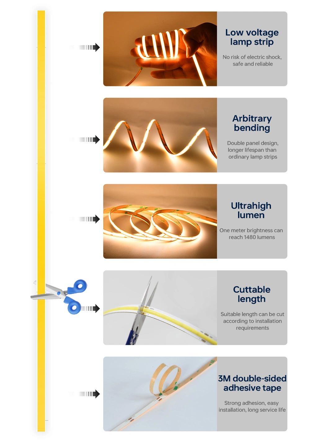 advantage of ultra thin 3mm 4mm 5mm cob led strip