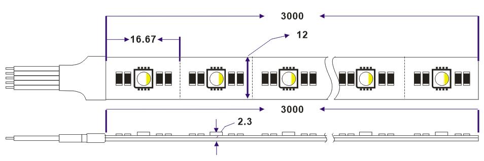 dimension of 5050 4in1 rgbw mini cut led strip light