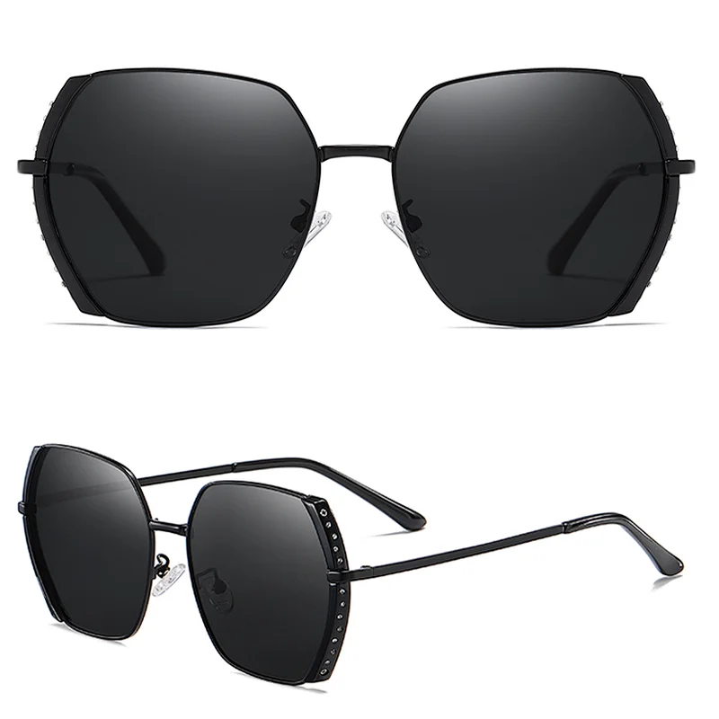 Stylish Women Black Diamond Oversized Frames Sun Glasses Sunglasses