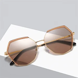 Custom Polarized Metal PC Polygon Frame Women Fashion Sunglasses