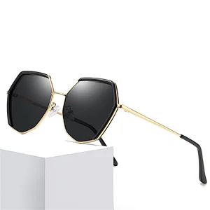 Custom Polarized Metal PC Polygon Frame Women Fashion Sunglasses