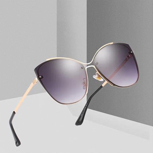 Trendy Fashion Women Oversized Rimless Frames Bright Color UV400 Lens Sunglasses