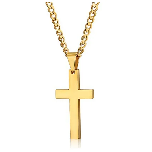 High Quality Stainless Steel Gold Silver Black Blue Cross Chain Pendant Jewelry Men Statement Necklace