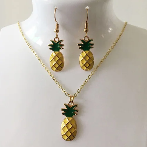 Wholesale AliExpress Hot Sell Simple Pineapple Pendant Necklace Jewelry Set Painted Necklace Earrings