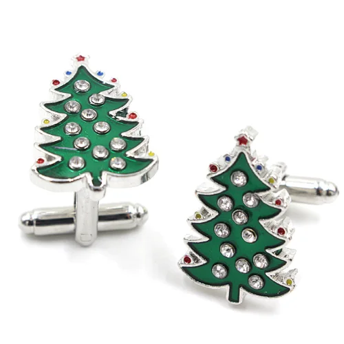 High Quality Enamel Christmas Tree Shirt Cufflinks for Mens