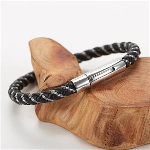 JMY Men Genuine Leather Bracelet Magnetic Clasp Bracelets Weave Leather and Wire Rope Manufacturer