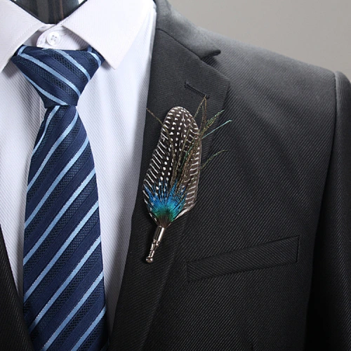 Customize Wedding Black OEM Peacock Feather Men's Suit Corsage Jewelry Brooch