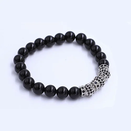New Fashion Black Color Shiny Agate Onyx Crystal Gemstone Meditation Prayer Bead Mala Bracelet