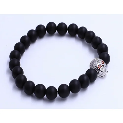 Gold Stainless Steel Skull Head With Crystal Bracelet