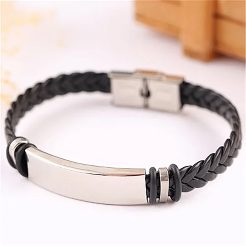 JMY Europe And The United States Trendy Retro Leather Braided Stainless Steel Bracelet Men's Stainless Steel Bracelet