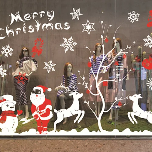 Color Christmas Sticker 53X37X2 Sheet/Roll Round Paper Tube Packaging No Rubber Static Window Sticker Christmas Decoration