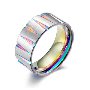 8mm silver gold black Brushed Wedding Band Colorful rainbow ring stainless steel men ring