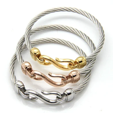 2019 Fashion Jewelry Two Tone Wrap Gold Silver Stainless Steel Mens Bracelets And Bangles With Hook