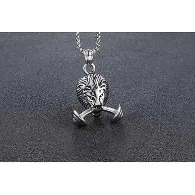 Fashionable Personality Fitness Dumbbell Stainless Steel Pendant Vintage Mens Necklace Jewelry