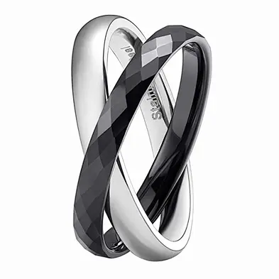 Two-Tone Interlocked High Polished Wedding Band 3MM Tungsten Carbide Stainless Steel Crossing Rings for Women