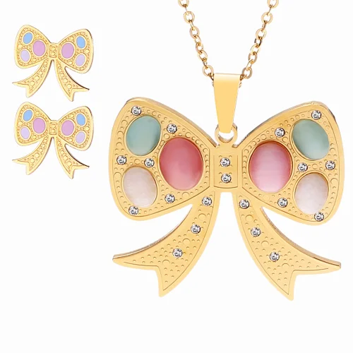 2018 JMY Bow-knot Latest Fashion Design High Quality 18k Gold Plated Stainless Steel Jewelry Set