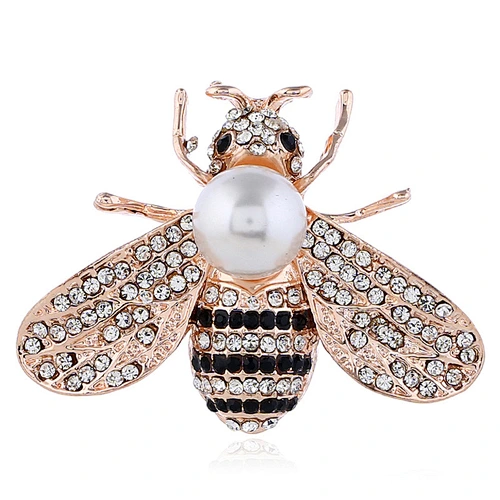 Handmade New Retro Badge Pin Accessories Cute Crystal Pearl Honey Bee Insect Brooch