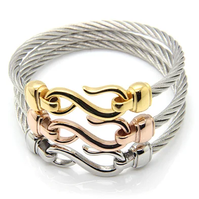 2019 Fashion Jewelry Two Tone Wrap Gold Silver Stainless Steel Mens Bracelets And Bangles With Hook
