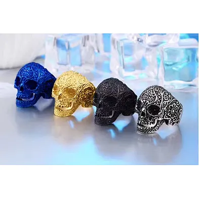 JMY Chinese 316L Stainless Steel Factory Price Finer cool skull Gold Ring For Men