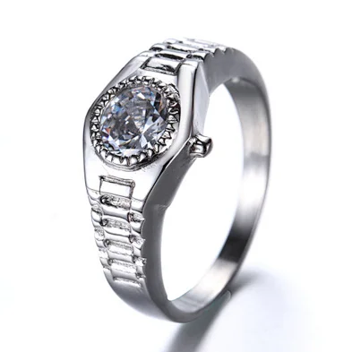 New Item Stainless Steel Women Finger Diamond Engagement Wedding Ring Watch